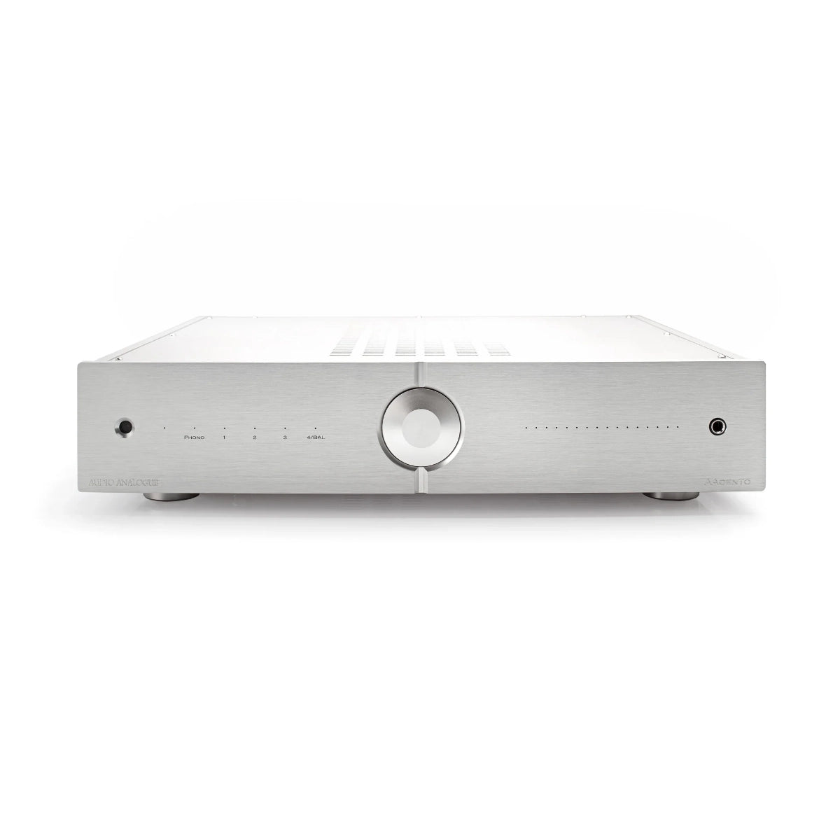 A picture of Audio Analogue's AAcento integrated amplifier in silver finish.