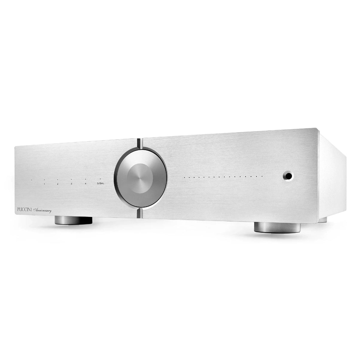An image of Audio Analogue's Puccini Anniversary 80W integrated amplifier, in silver finish.