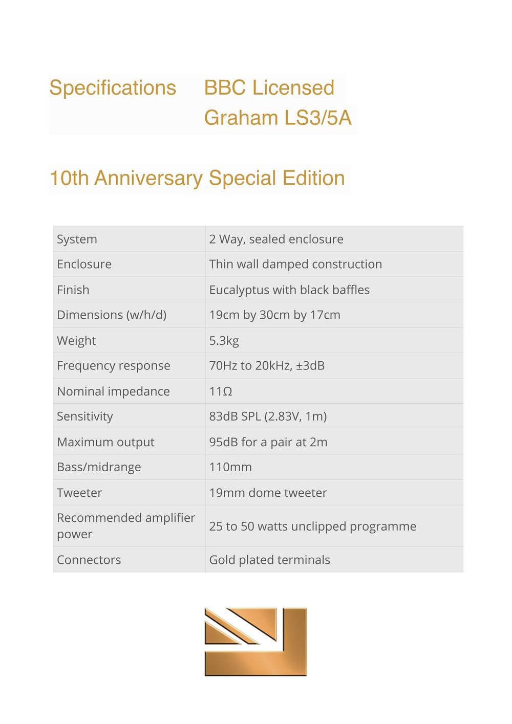 Graham Audio LS3/5A 10th Anniversary Special Edition Monitor Loudspeaker
